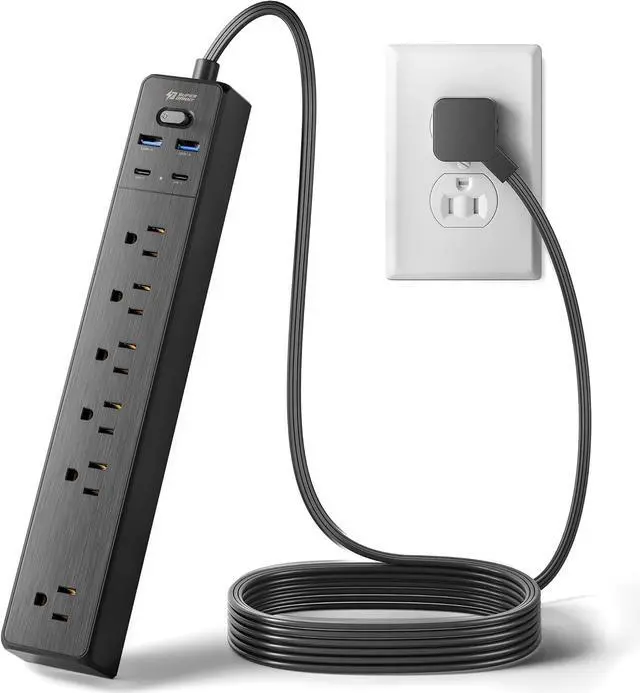 Main image of Power Strip, SUPERDANNY 5-Outlet Surge Protector, 3 USB Ports, 4.5 Ft Extension Cord, 900 Joules, Mountable, Overload Switch, Protected Indicator Light, Multiple Protections for Home Office, Black