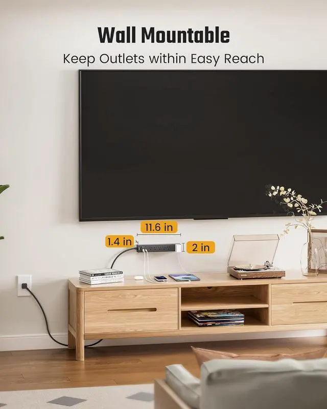 Alt view image 5 of 7 - Power Strip, SUPERDANNY 5-Outlet Surge Protector, 3 USB Ports, 4.5 Ft Extension Cord, 900 Joules, Mountable, Overload Switch, Protected Indicator Light, Multiple Protections for Home Office, Black