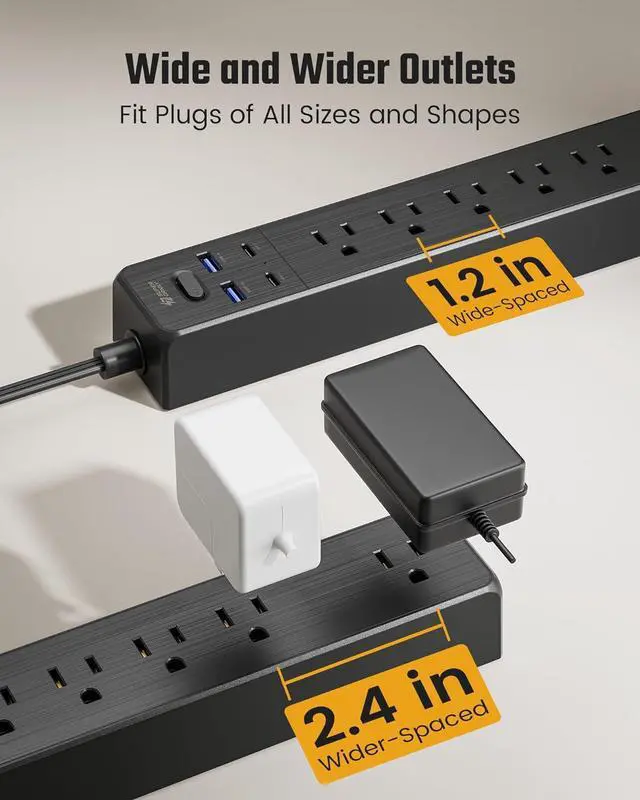 Alt view image 6 of 7 - Power Strip, SUPERDANNY 5-Outlet Surge Protector, 3 USB Ports, 4.5 Ft Extension Cord, 900 Joules, Mountable, Overload Switch, Protected Indicator Light, Multiple Protections for Home Office, Black