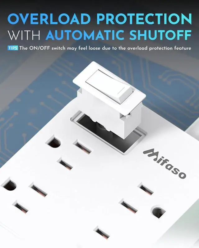 Alt view image 5 of 6 - Power Strip Long Extension Cord - 10Ft Braided Extension Cord with Flat Plug, 4 Outlets and 3 USB Charging Ports, Overload Protection and Wall Mount for Home, Office