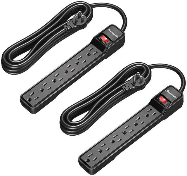 Main image of DEWENWILS 2-Pack Power Strip Surge Protector,15 Ft Extra Long Extension Cord, Low Profile Flat Plug,15 Amp Circuit Breaker, 500 Joules, Wall Mount, Black, UL Listed