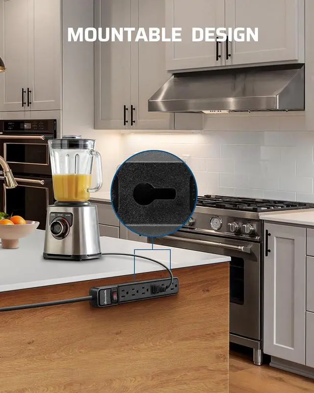 Alt view image 6 of 7 - DEWENWILS 2-Pack Power Strip Surge Protector,15 Ft Extra Long Extension Cord, Low Profile Flat Plug,15 Amp Circuit Breaker, 500 Joules, Wall Mount, Black, UL Listed