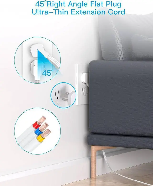 Alt view image 5 of 7 - Flat Plug Power Strip, HANYCONY Ultra Thin Extension Cord, 6 Outlets 3 USB Ports(2 USB C), 5ft Multiple Outlet Extender with Wall Mount No Surge Protector for Dorm Room, Cruise, Travel Essentials