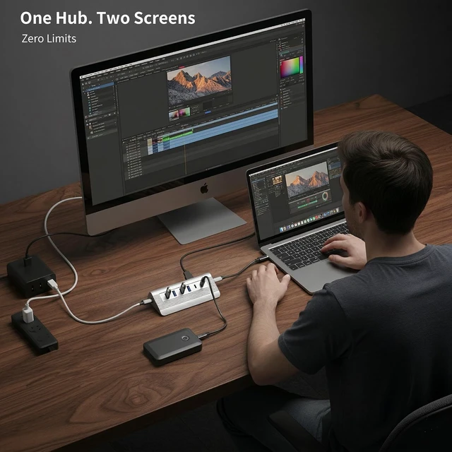 Alt view image 5 of 7 - TRENFI 10-in-1 USB-C Hub with HDMI and Dual Card Readers (Silver)
