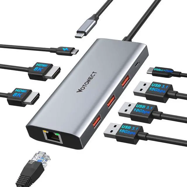 Main image of 10-in-1 USB C Hub with 4K HDMI Adapter, SD/TF Card Reader, 100W PD Charging, 2 USB 3.0 Ports, and 2 usb2.0 Ports for MacBook Pro/Air, Dell XPS, Lenovo ThinkPad, etc. (3X 8K Docking Station)
