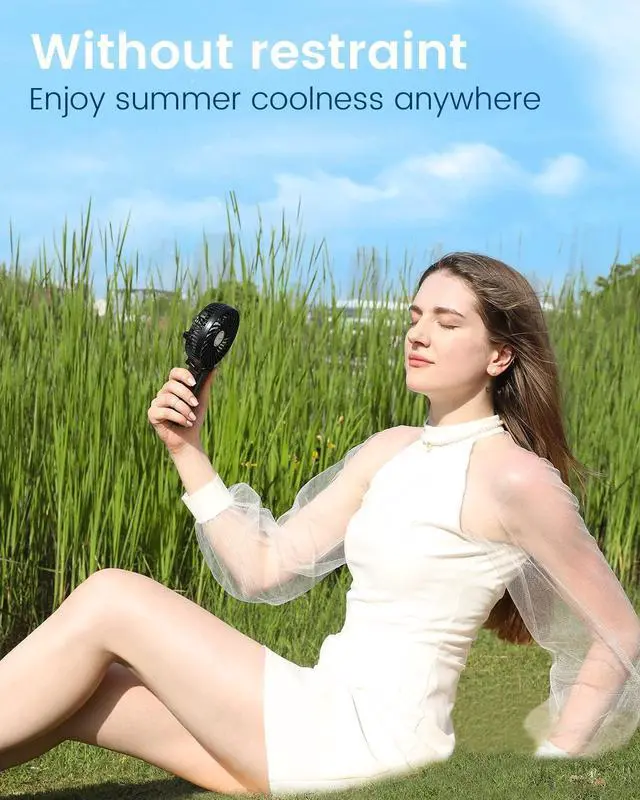 Alt view image 7 of 7 - Handheld Fan, EasyAcc Personal Fan Powefull Portable Fan with 3 Speeds [LIFETIME SERVICE] 6 Blades 180° Foldable MINI USB Fan Desk Fan Small Table Rechargeable Fan for Travel Camping Outdoors - Black