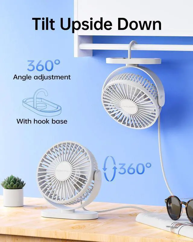 Alt view image 4 of 6 - SWEETFULL USB Desk Fan Small Quiet - 3 Speeds Mini Personal Portable Fan 360° Rotation Adjustable, 5.5 Inch Office Table Cooling Gadgets on Desktop (White)