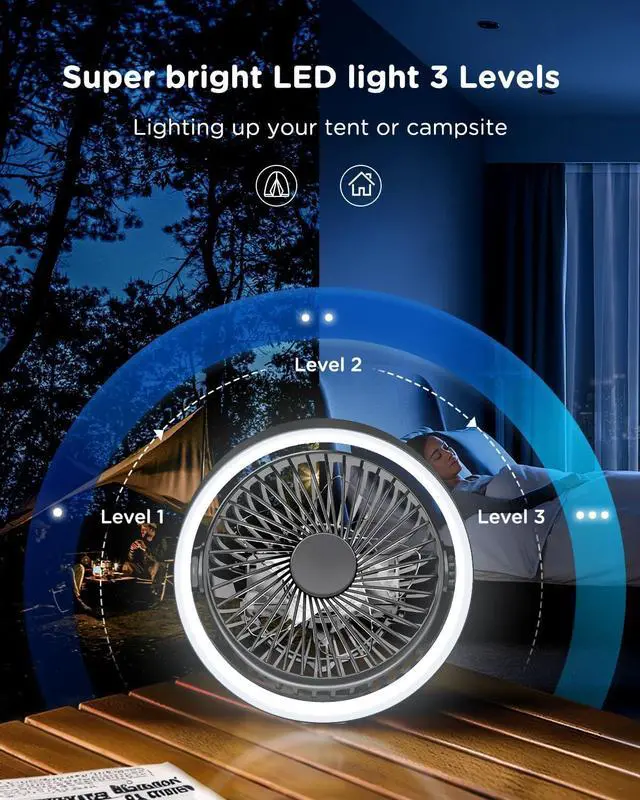 Alt view image 2 of 6 - EasyAcc Portable Fan, Desk Fan with LED Light Strong Airflow Portable Rechargeable Fan, 360°Rotatable Quiet & Powerful Personal Small Desk Table Fan Travel Fan for Desk Home Bedroom Office