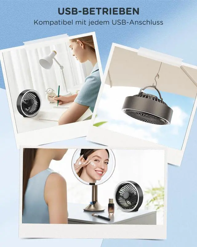 Alt view image 3 of 6 - EasyAcc Portable Fan, Desk Fan with LED Light Strong Airflow Portable Rechargeable Fan, 360°Rotatable Quiet & Powerful Personal Small Desk Table Fan Travel Fan for Desk Home Bedroom Office