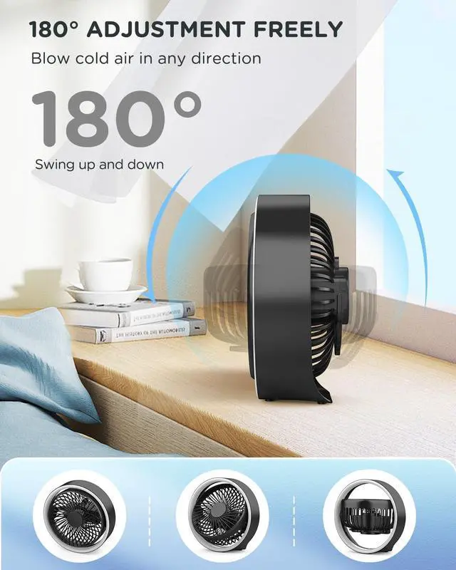 Alt view image 4 of 6 - EasyAcc Portable Fan, Desk Fan with LED Light Strong Airflow Portable Rechargeable Fan, 360°Rotatable Quiet & Powerful Personal Small Desk Table Fan Travel Fan for Desk Home Bedroom Office