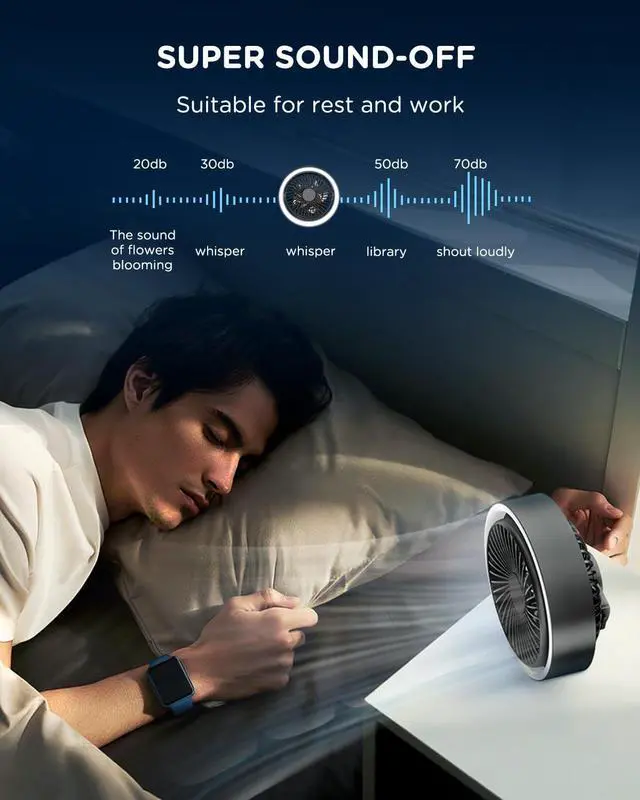 Alt view image 5 of 6 - EasyAcc Portable Fan, Desk Fan with LED Light Strong Airflow Portable Rechargeable Fan, 360°Rotatable Quiet & Powerful Personal Small Desk Table Fan Travel Fan for Desk Home Bedroom Office