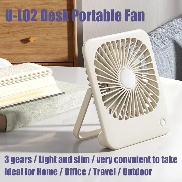 Alt view image 2 of 7 - Desk Fan Battery Rechargeable 2000mAh 180° Foldable Portable Table Fan, 3 Speeds Adjustable Long Time Battery-life personal fan for Home Travel Outdoor Office for Women Men Gift-White