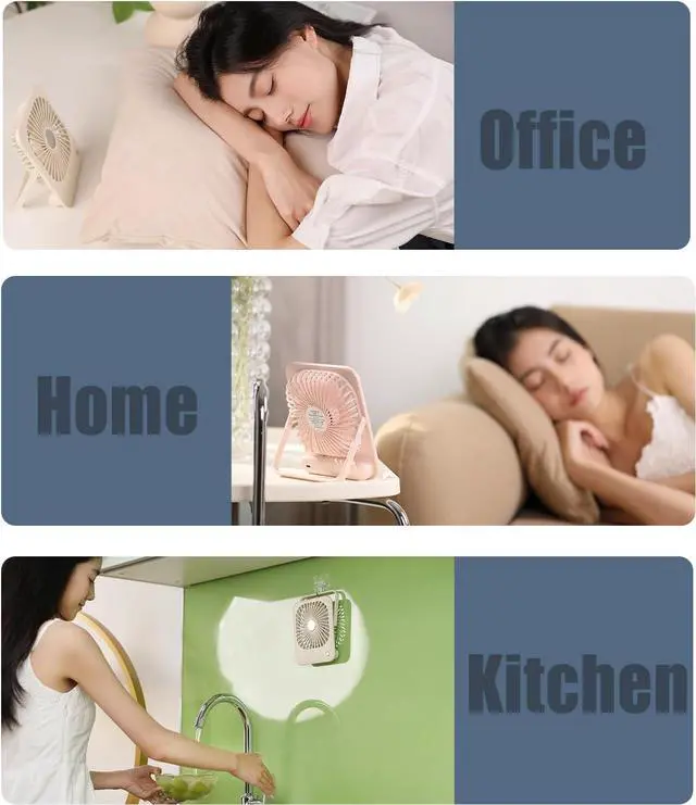 Alt view image 6 of 7 - Desk Fan Battery Rechargeable 2000mAh 180° Foldable Portable Table Fan, 3 Speeds Adjustable Long Time Battery-life personal fan for Home Travel Outdoor Office for Women Men Gift-White