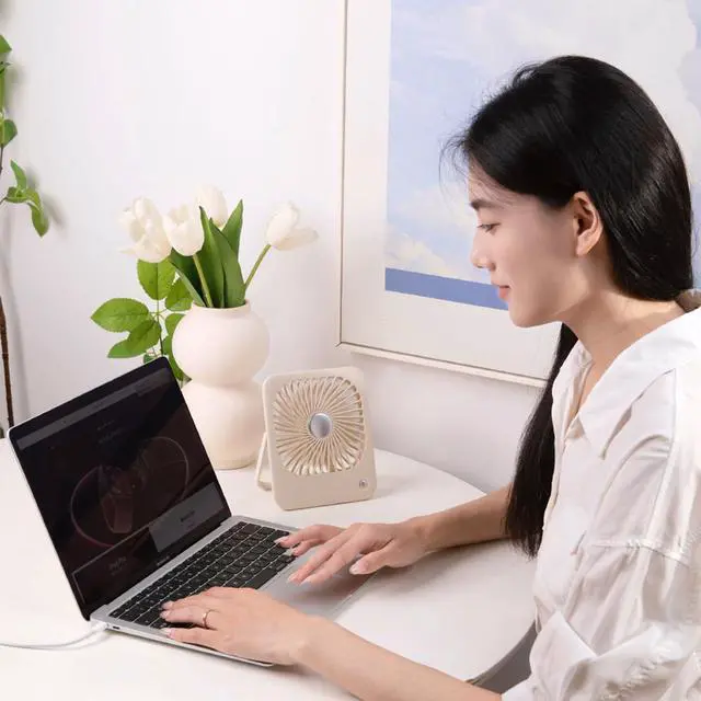 Alt view image 7 of 7 - Desk Fan Battery Rechargeable 2000mAh 180° Foldable Portable Table Fan, 3 Speeds Adjustable Long Time Battery-life personal fan for Home Travel Outdoor Office for Women Men Gift-White