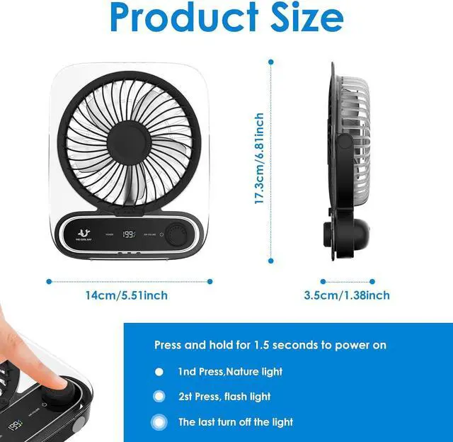 Alt view image 5 of 7 - Simpeak Desk Fan, 3000 mAh USB Rechargeable Fan, 199 Speed Portable Travel Fan, Operated 3-10 Hours, Silent Personal Small Table Fans for Bedroom Office Summer Outdoor (Black)