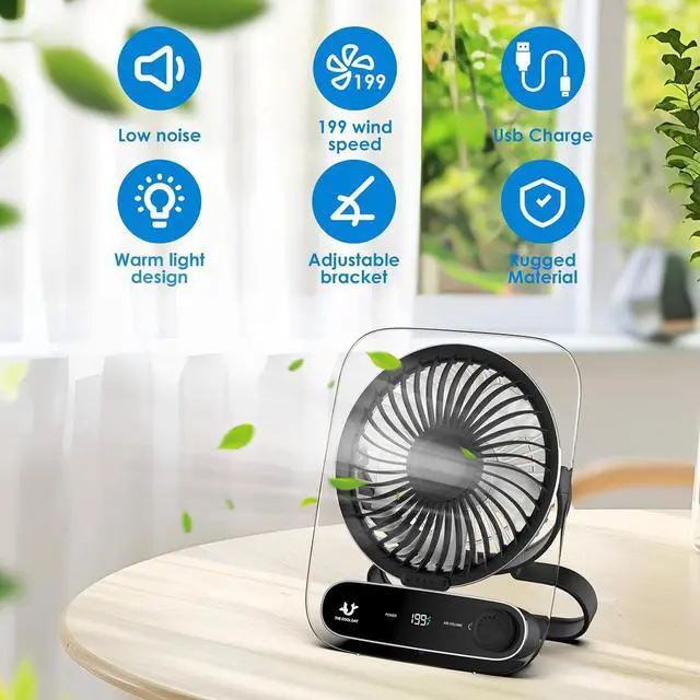 Alt view image 4 of 7 - Simpeak Desk Fan, 3000 mAh USB Rechargeable Fan, 199 Speed Portable Travel Fan, Operated 3-10 Hours, Silent Personal Small Table Fans for Bedroom Office Summer Outdoor (Black)