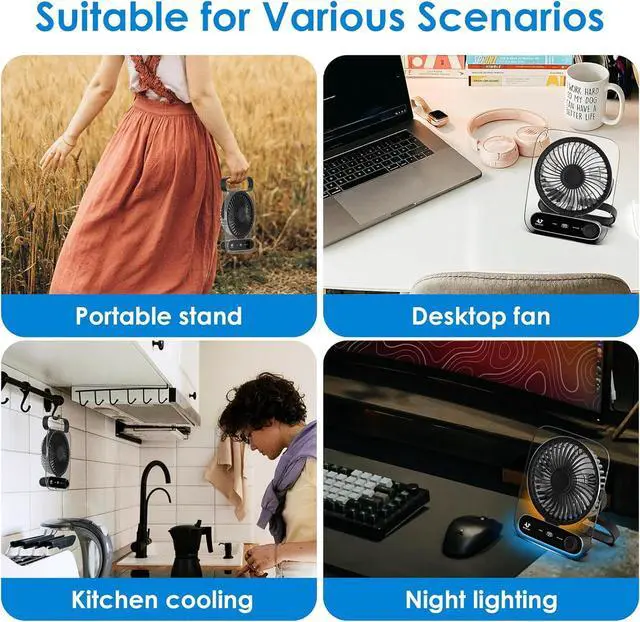 Alt view image 7 of 7 - Simpeak Desk Fan, 3000 mAh USB Rechargeable Fan, 199 Speed Portable Travel Fan, Operated 3-10 Hours, Silent Personal Small Table Fans for Bedroom Office Summer Outdoor (Black)