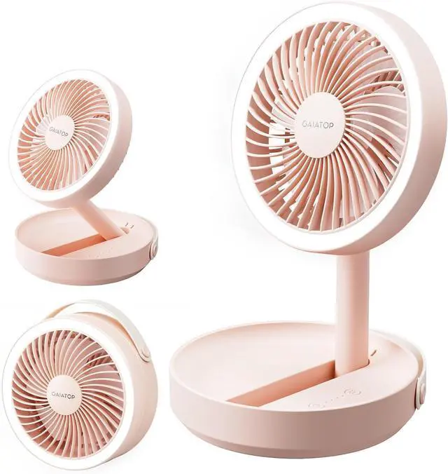 Main image of Gaiatop Foldable Small Desk Fan, 6000mAh Battery Powered Portable Fan with LED Night Light, USB Rechargeable, Bedroom Office Dorm Travel Camping Essentials, Summer Gifts for Women Girls Mom, Pink