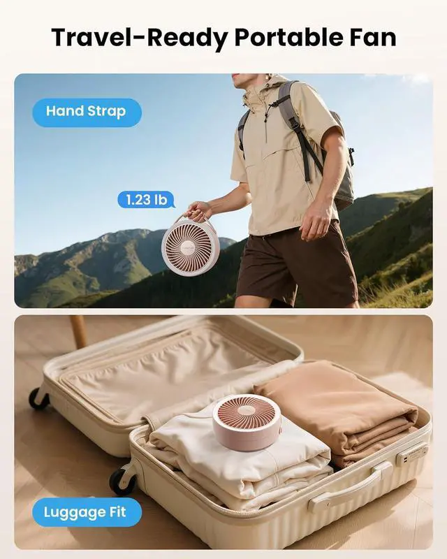 Alt view image 5 of 7 - Gaiatop Foldable Small Desk Fan, 6000mAh Battery Powered Portable Fan with LED Night Light, USB Rechargeable, Bedroom Office Dorm Travel Camping Essentials, Summer Gifts for Women Girls Mom, Pink