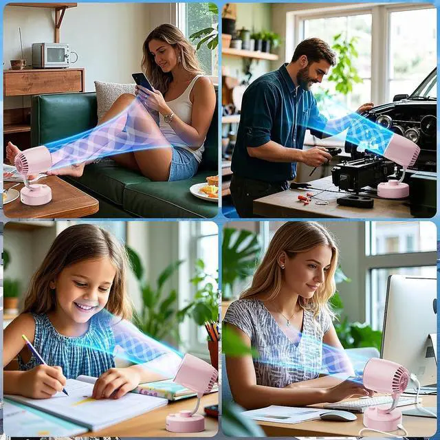 Alt view image 2 of 7 - Portable Small Aroma Desk Fan - USB-C Rechargeable 4000mAh 4 Speeds Mini Quiet Table Fans Tilt Adjustable for Bedroom Office & Home, 9H (Pink)