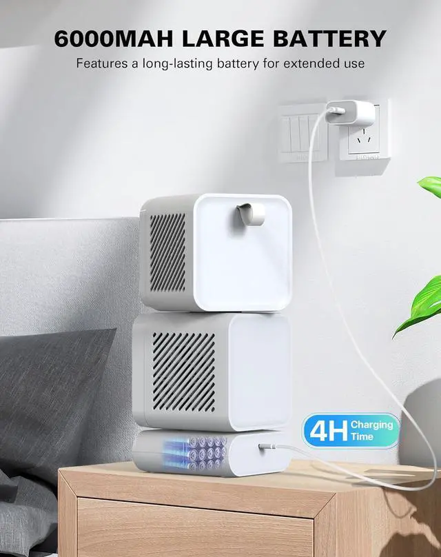 Alt view image 4 of 7 - Desk Fan, 11-Inch Table Fan for Bedroom, 6 Speeds, Digital Display, Dual Heads 6000mAh Battery USB Fans, 360° Rotating, 120° Auto Oscillating, Desk Fans Small Quiet for Home, Office, Kitchen