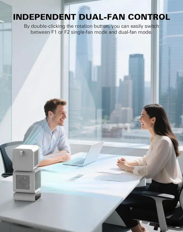 Alt view image 5 of 7 - Desk Fan, 11-Inch Table Fan for Bedroom, 6 Speeds, Digital Display, Dual Heads 6000mAh Battery USB Fans, 360° Rotating, 120° Auto Oscillating, Desk Fans Small Quiet for Home, Office, Kitchen