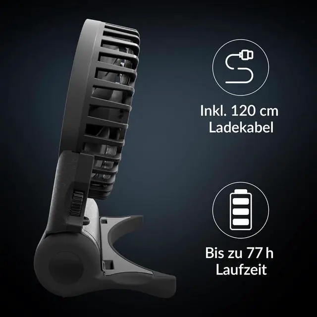 Alt view image 2 of 7 - ARCTIC Summair 2Go (Black) - Rechargeable Powerful Handheld Fan with Stand, Infinitely Variable Speed, 4-77h Running Time, USB-C Connection (incl. USB-A Cable) - Black