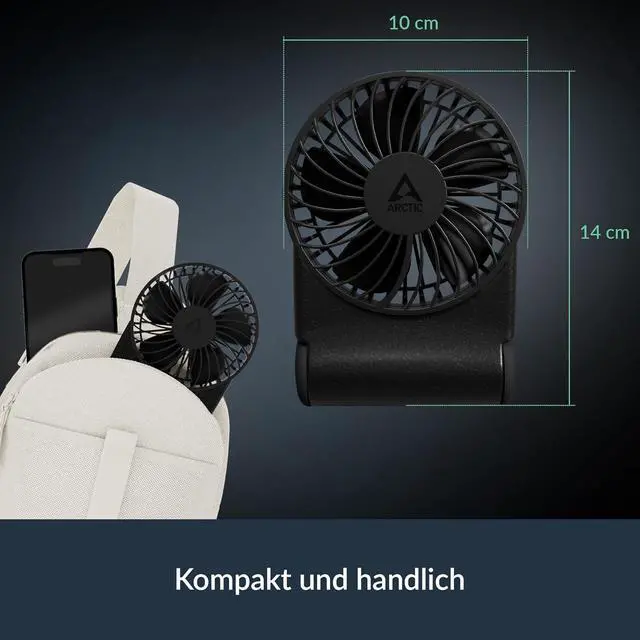Alt view image 6 of 7 - ARCTIC Summair 2Go (Black) - Rechargeable Powerful Handheld Fan with Stand, Infinitely Variable Speed, 4-77h Running Time, USB-C Connection (incl. USB-A Cable) - Black