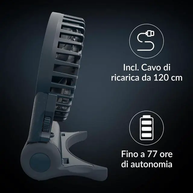 Alt view image 2 of 7 - ARCTIC Summair 2Go (Black) - Rechargeable Powerful Handheld Fan with Stand, Infinitely Variable Speed, 4-77h Running Time, USB-C Connection (incl. USB-A Cable) - Blue