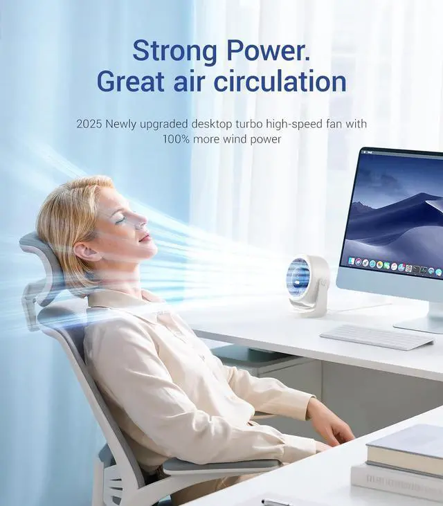 Alt view image 2 of 7 - Diveblues USB Desk Turbo Fan, Ultra-Quiet Mini Desk Fan, Powerful Wind, LED Display, 5 Speed, 360° Rotating Small Portable Fan for Home, Office and Outdoor Cool Tech Gadgets - TurboBreeze
