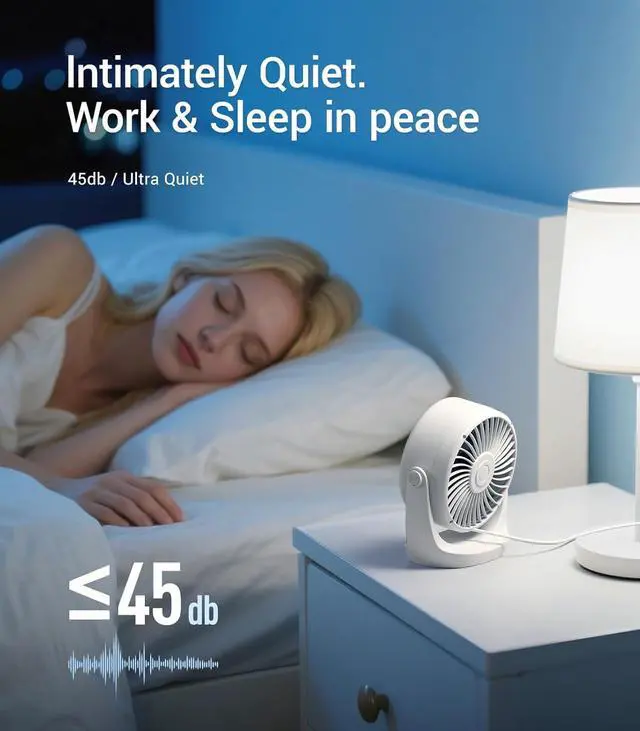 Alt view image 3 of 7 - Diveblues USB Desk Turbo Fan, Ultra-Quiet Mini Desk Fan, Powerful Wind, LED Display, 5 Speed, 360° Rotating Small Portable Fan for Home, Office and Outdoor Cool Tech Gadgets - TurboBreeze