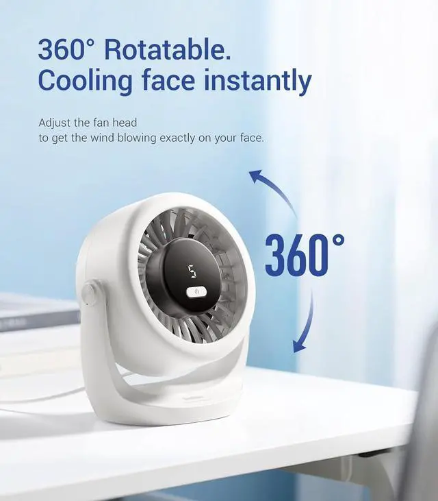 Alt view image 6 of 7 - Diveblues USB Desk Turbo Fan, Ultra-Quiet Mini Desk Fan, Powerful Wind, LED Display, 5 Speed, 360° Rotating Small Portable Fan for Home, Office and Outdoor Cool Tech Gadgets - TurboBreeze