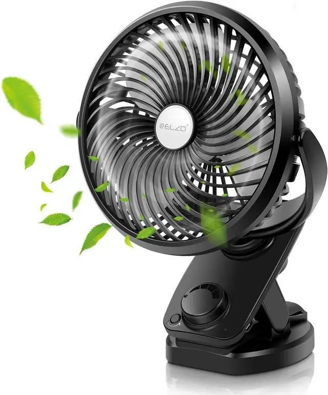 Main image of ELZO Clip on Fan, 5000mAh Mini USB Desk Auto Oscillating Small Fan, 360° Rotation Rechargeable Stepless Speed, Super Quiet Portable Fan for Office Stroller Car Camping Travel, Black