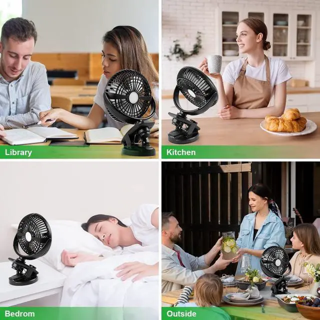 Alt view image 6 of 7 - ELZO Clip on Fan, 5000mAh Mini USB Desk Auto Oscillating Small Fan, 360° Rotation Rechargeable Stepless Speed, Super Quiet Portable Fan for Office Stroller Car Camping Travel, Black