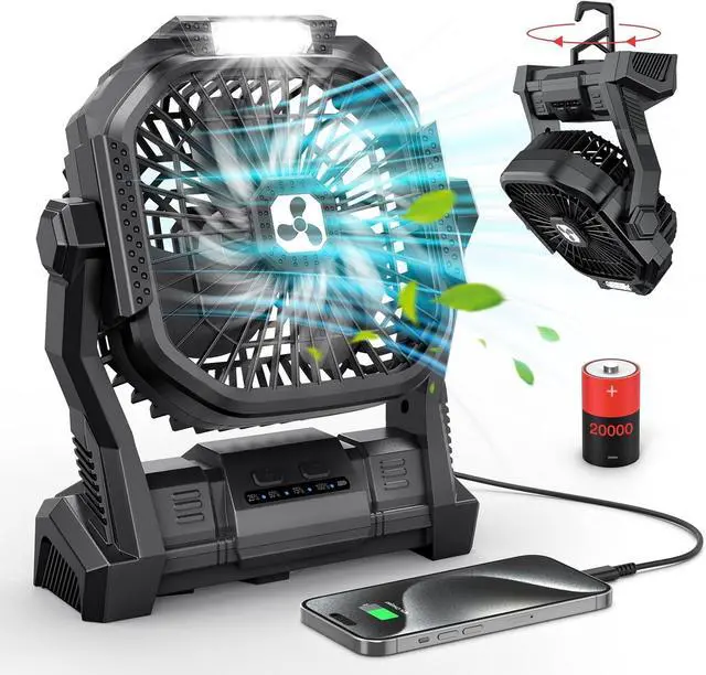 Main image of Portable Fan Rechargeable, 20000mAh Cordless Battery Powered Fan with LED Lantern, USB C Battery Operated for Travel Bedroom Home Camping Tent Office Beach Desk Fishing Table