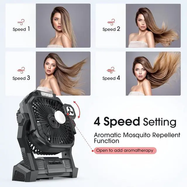 Alt view image 4 of 7 - Portable Fan Rechargeable, 20000mAh Cordless Battery Powered Fan with LED Lantern, USB C Battery Operated for Travel Bedroom Home Camping Tent Office Beach Desk Fishing Table