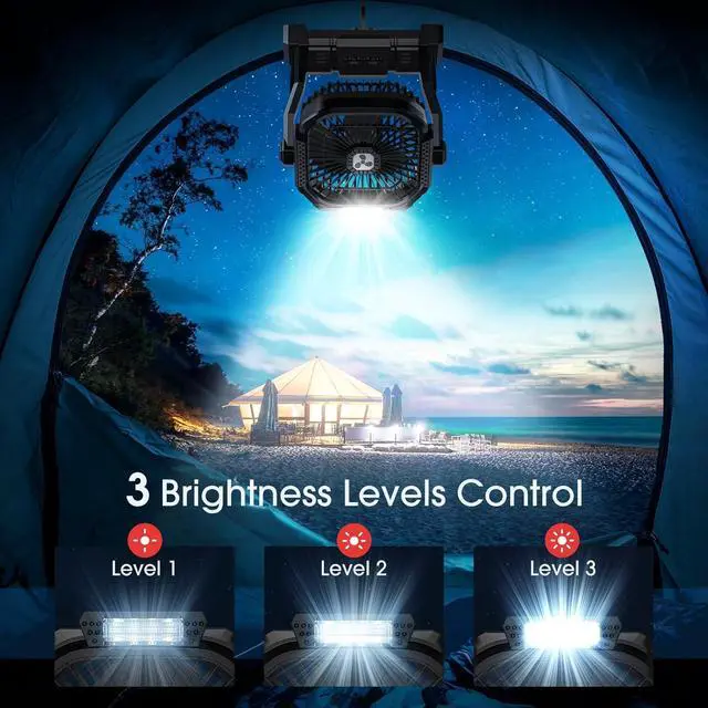 Alt view image 5 of 7 - Portable Fan Rechargeable, 20000mAh Cordless Battery Powered Fan with LED Lantern, USB C Battery Operated for Travel Bedroom Home Camping Tent Office Beach Desk Fishing Table