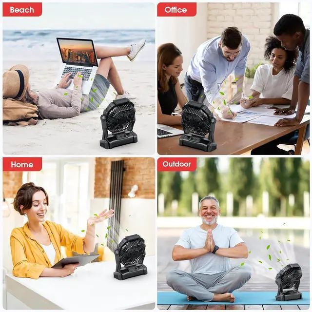 Alt view image 7 of 7 - Portable Fan Rechargeable, 20000mAh Cordless Battery Powered Fan with LED Lantern, USB C Battery Operated for Travel Bedroom Home Camping Tent Office Beach Desk Fishing Table