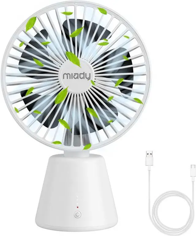 Main image of Miady USB Desk Fan, Upgraded 5000mAh Portable Desktop Fan 135°Auto-Oscillating 3 Speeds Mini Cooling Personal Table Fan for Home Office Travel Camping Outdoor