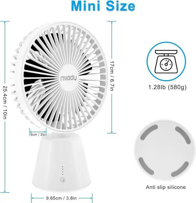 Alt view image 6 of 7 - Miady USB Desk Fan, Upgraded 5000mAh Portable Desktop Fan 135°Auto-Oscillating 3 Speeds Mini Cooling Personal Table Fan for Home Office Travel Camping Outdoor