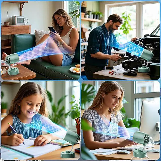 Alt view image 2 of 7 - Portable Small Aroma Desk Fan - USB-C Rechargeable 4000mAh 4 Speeds Mini Quiet Table Fans Tilt Adjustable for Bedroom Office & Home, 9H (Green)