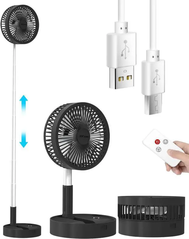 AICase Stand Fan,Folding Portable Telescopic Floor/USB Desk Fan