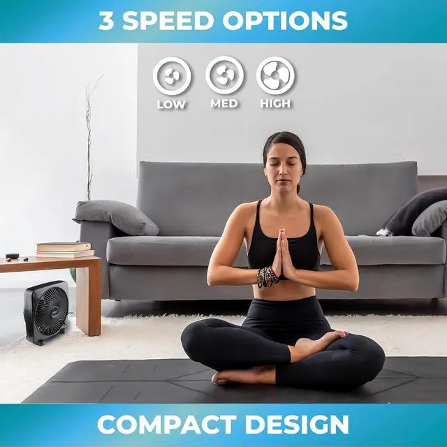 Alt view image 5 of 7 - Comfort Zone Box Fan, 9 inch Portable Desk fan, Quiet 3 Speed Mini Fan for Bedroom, Electric Bedside Table Fan, Black