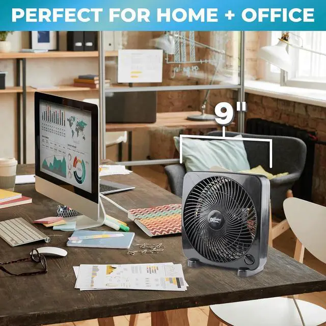 Alt view image 7 of 7 - Comfort Zone Box Fan, 9 inch Portable Desk fan, Quiet 3 Speed Mini Fan for Bedroom, Electric Bedside Table Fan, Black