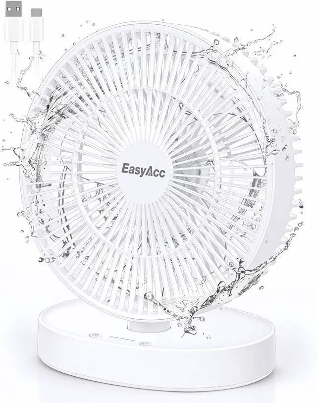 Main image of EasyAcc 11 Inch Large Desk Fan, USB Fan Air Circulator Fan Ultra Quiet 24 dB, IP67 waterproof, 5 Speeds, Timer, Energy Saving Table Fan, Adjustable Angle for Home, Office, BedroomUSB - Powered