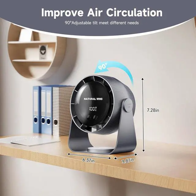 Alt view image 3 of 7 - Desk FanDigital Display Rechargeable USB Portable Fan5 Speeds Strong AirflowUltra Quiet Wall-Mounted Desk Fan for Home Office Kitchen Bedroom Bedside Travel Camping Black