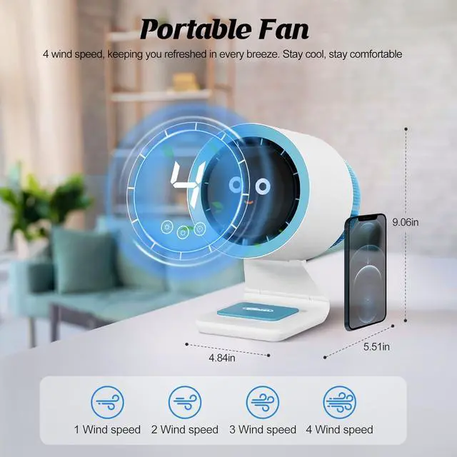 Alt view image 3 of 7 - Desk Fan,Small Fan for Bedroom,Portable Fan with Air Purifier,Personal Fan with Four Different Emotions,Desk Fans Small Quiet,4 Speed Adjustment,Cooling Fan for Home Office Bedroom(No Battery)