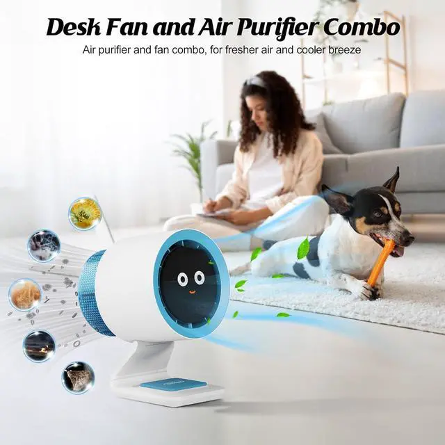 Alt view image 6 of 7 - Desk Fan,Small Fan for Bedroom,Portable Fan with Air Purifier,Personal Fan with Four Different Emotions,Desk Fans Small Quiet,4 Speed Adjustment,Cooling Fan for Home Office Bedroom(No Battery)