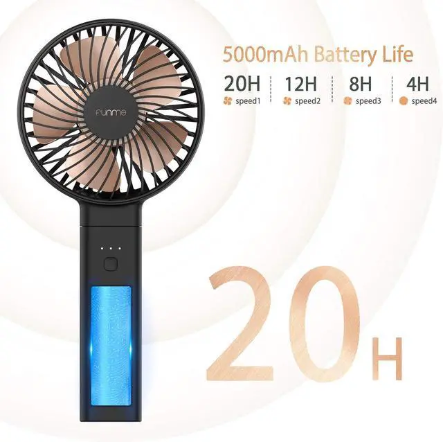 Alt view image 2 of 7 - Handheld Fan, Funme Hand Fan 5000 Battery Quiet Strong Wind [20 Hour/4 Speeds/Unique One Touch Power Off/Easy Clean] Foldable Powerful Cooling Personal Desk Fan Exquisite for Outdoor Travel Home-Black