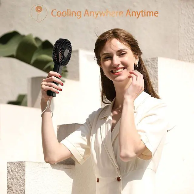 Alt view image 5 of 7 - Handheld Fan, Funme Hand Fan 5000 Battery Quiet Strong Wind [20 Hour/4 Speeds/Unique One Touch Power Off/Easy Clean] Foldable Powerful Cooling Personal Desk Fan Exquisite for Outdoor Travel Home-Black